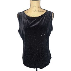 Vintage 90s Black Velour Glam Beaded Sequin Tank Top Sleeveless